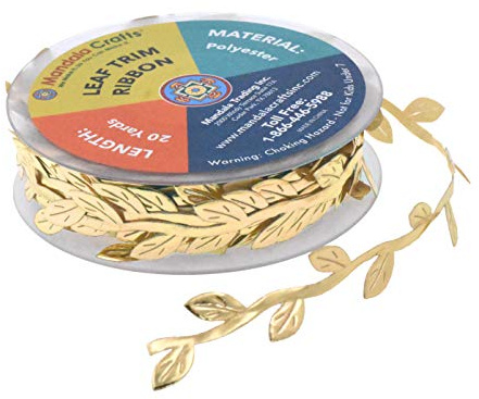 Mandala Crafts Gold Leaf Ribbon for Crafts - 20 Yards Gold Leaf Garland Trim String for Wedding Decorations, Artificial Vines, Room Decor, and DIY Projects