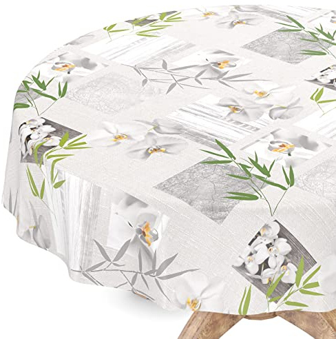 Tischdecke abwaschbar Wachstuch Wachstuchtischdecke Rund 120cm Schnittkante Orchidee Spa pflegeleicht