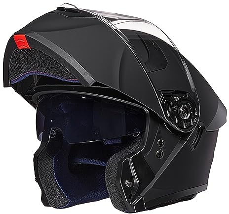 ILM Adult Motorcycle Helmet Dual Visor Flip up Modular Full Face Helmet DOT Model WS206(Matte Black,Medium)