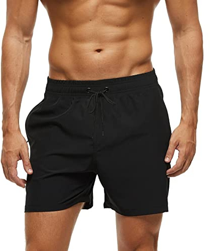 EDOTON Bañador Hombre Bañadores de natación con Bolsillo con Cremallera Impermeable de Secado Traje de Baño Rápido Pantalones Cortos de Baño con Cordón Ajustable