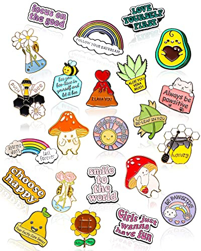 Kacctyen 23 Pcs Enamel Pins Bulk Inspirational Lapel Pin Alloy Brooches Backpack Badge Brooch Employee of the Month Lapel(Vivid Style)