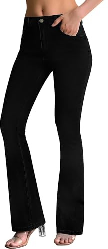 roswear Womens Mid Waist Bell Bottom Stretchy Flare Jeans Pants Black Small