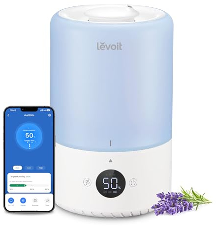 LEVOIT Dual 200S Smart Humidifiers for Bedroom, Top Fill, Customize Humidity for Home, Baby Nursery & Plants with Humidistat, Essential Oil Diffuser, Schedule, Timer, APP & Voice Control, 3L, Blue