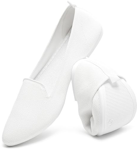 HEAWISH Women’s Flats Shoes Pointed Toe Ballet Flats Dressy Comfortable(White, US9)