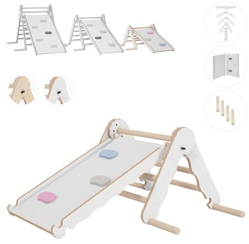 MAMOI® Triangolo con Scivolo in Legno Naturale per Bambini, Parete Arco Arrampicata per Uso Interno, Percorso Montessori a Partire da 1/2/3 Anni