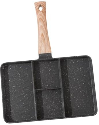 Qcwwy Padella divisa in 4 pezzi, con rivestimento antiaderente in pietra Maifan, padelle in lega di alluminio, padella divisa, bistecchiera quadrata con (BLACK)