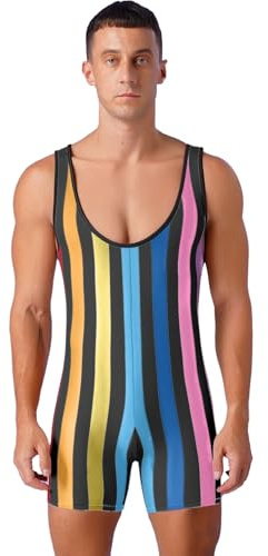 TiaoBug Mono De Lucha Rayado Para Hombres Sin Mangas Traje De Baño De Una Pieza Ropa Ajustado Para Clubes Nocturnos