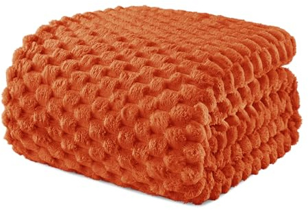 Exclusivo Mezcla Kuscheldecke Fleece Decke, Flauschige Sofadecke 220 x 240 cm, Jacquard-Überwurfdecke Wohndecke Tagesdecke, Warm und Leicht für Ganzjahreszeit, Orange