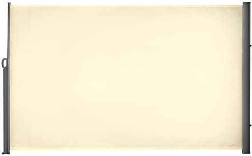 Outsunny Toldo Lateral Retráctil 300x180 cm Pantalla Enrollable Mampara de Privacidad Impermeable y Anti-UV Protege la Privacidad para Jardín Balcón Terraza Crema