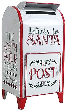 Z² BellaDecor Vintage Weihnachtlicher Deko Weihnachtsbriefkasten aus Metall Weiß Weihnachtsmann Briefkasten Amerikanischer Briefkasten Weihnachtsdeko Amerikanisch