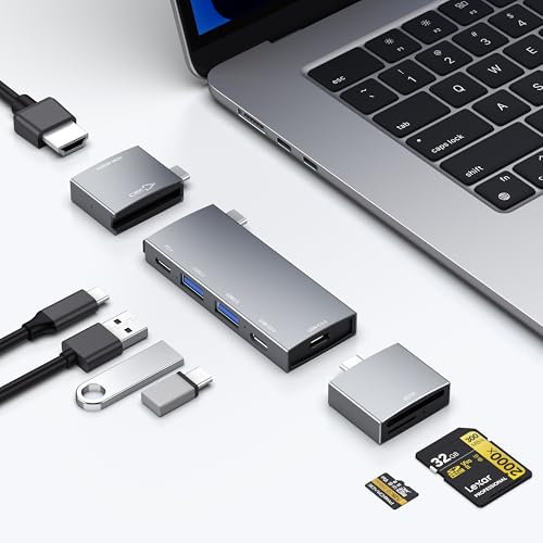 Hub USB para MacBook, hub USB-C 7 en 2, para puerto Thunderbolt 4, HDMI 4K 60Hz, 2 USB C, 2 puertos USB A, lector de tarjetas microSD SD para MacBook Pro de 13 pulgadas, MacBook Air M1 M2 M3