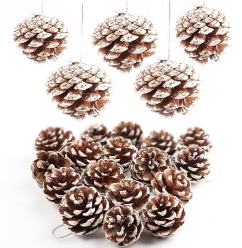 BETESSIN 18pz Pigne Decorative Natalizie Pigne Naturale Bianche Ornamenti Miniature Natalizi Decorazione Natalizia per Albero di Natale Tavolo Ghirlanda Regalo Casa Giardino