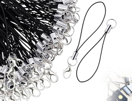Lhbwhiz 120 pezzi ciondolo per cellulare,cinturino rimovibile per cellulare,cordino con ciondolo ad anello diviso,portachiavi semplice per telefono,passante per cellulare con moschettone(nero)