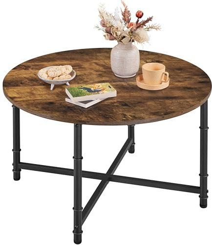 Yaheetech Round Coffee Table, 80CM small coffee table for Living Room, Rustic Wood Coffee Table with Sturdy Metal Legs, Easy to Assemble