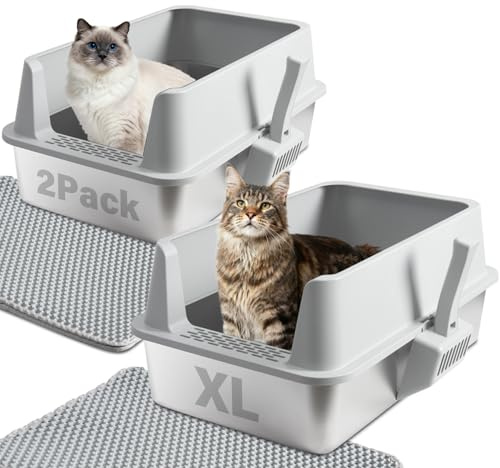 Stainless Steel Cat Litter Box with Lid, 2 Pack XL Metal Litter Box