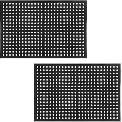 Nexboraque 2 Pack Anti Fatigue Rubber Floor Mats 24 x 36 Inch Non-Slip Restaurant Door Mat Drainage Mat for Indoor Outdoor Wet Area Pool Entry Garden - Black
