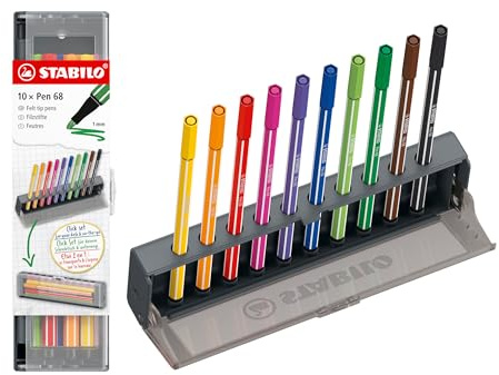 STABILO Pen 68 – Premium fiberspets penna – klickset 10-pack – blandade färger