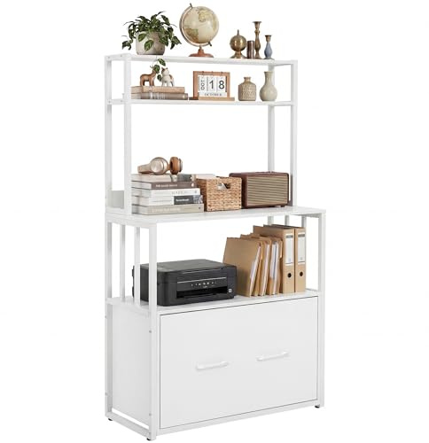 YITAHOME Filing Cabinet with Drawer & Bookshelf, White | File Cabinet for A4, Letter, Legal Files, Metal Storage Cabinet Printer Stand for Office School Home Organization