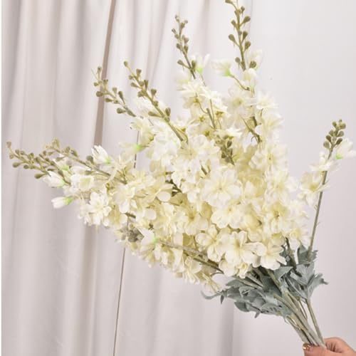 Tikwisdom 86 cm 4 pcs Fake Flowers Delphinium Artificial Flowers Silk Flowers Larkspur Artificial Flowers Long Stem Flowers for Tall Vase Home Wedding Party Decor (White)