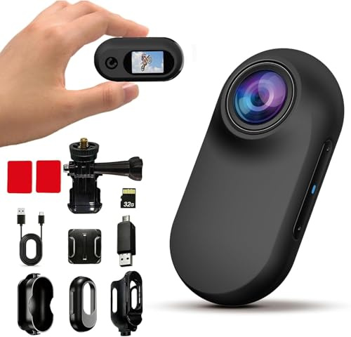 Xilecam Mini Camara Deportiva con Tarjeta de Memoria de 32GB, Camara Moto con Accesorios Cámara Casco Moto Ideal para Usar como Regalo Amiga(Negro Brillante)