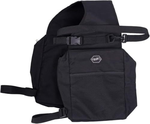 Horse Double Saddle Bag with zipper pocket for saddle Ajustable Loops Black