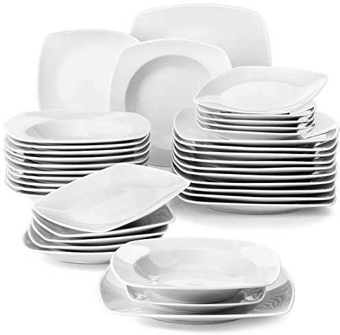 MALACASA, Série JULIA, 36pcs Service de Table Complets Porcelaine,12 Assiettes Creuse 12 Assiettes à Dessert 12 Assiettes Plates Vaisselles pour 12 Personnes