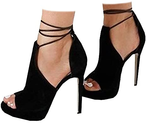 Womens Peep Toe Platform Heels Sexy Sandals Strappy Lace Up Tie Stilettos Dress Pumps Shoes