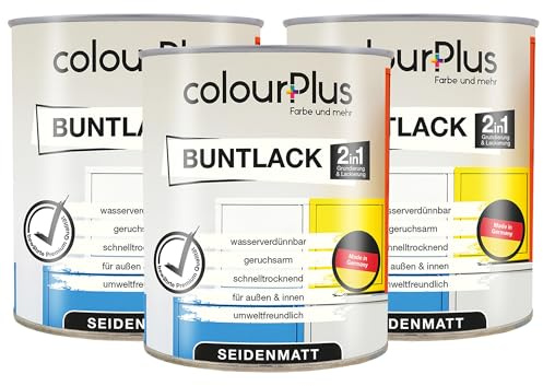 colourPlus 2in1 Buntlack Seidenmatt (2,25L Rapsgelb/Gelb RAL 1021) – Wetterfeste Holzfarbe Holzlack Küchenmöbellack. Schnelltrocknend, Für Innen Außen
