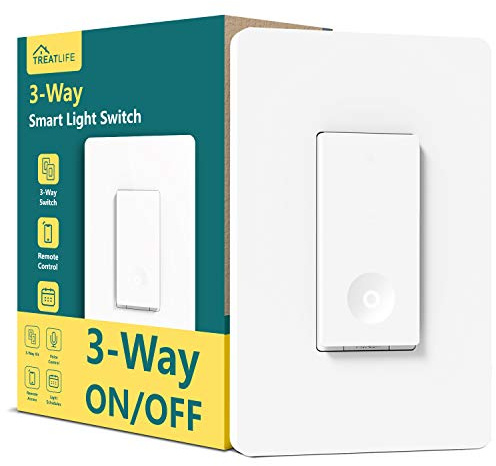 TREATLIFE 3 Way Smart Switch, 2.4GHz WiFi Light Switch Works with Alexa and Google Home, Neutral Wire Required, Remote Control, Schedule Timer, 1 Pack, White
