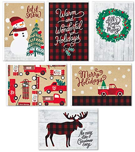 Hallmark Boxed Christmas Cards Assortment, Rustic Holidays (6 Designs, 24 Cards with Envelopes)