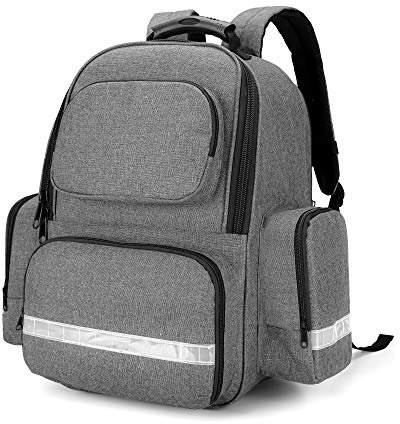 Trunab Notfallrucksack Leer Grau, Erste Hilfe Rucksack Lee für Medizinische Zubehör, Arzttasche Notfalltasche für Rettungskräfte, Sicherheitsbeauftragte - Aktualisierte Schultergurte