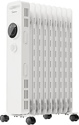 Midea Ölradiator 2000W, Heizlüfter Energiesparend Leise, Heizkörper mit 9 Rippen, Einstellbarem Thermostat, 3 Heizstufen, Frostschutz, LED Display, Kipp- und Überhitzungsschutz, ECO-Modus