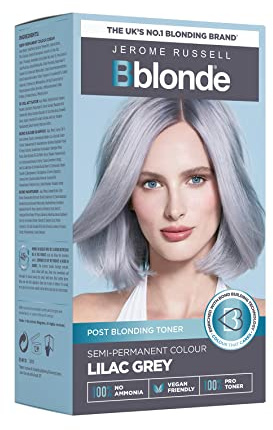 Jerome Russell Bblonde Lilac Grey Post Blonding Toner - Semi Permanent Hair Dye Kit for Pre Lightened & Blonde Hair with Brazil Nut Oil, No Ammonia & Vegan