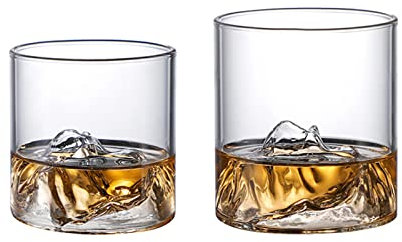 FGYZYP Lot de 2 Tasses en Verre à Whisky de Montagne, Verres à Cocktail à l'Ancienne en Cristal, pour Bourbon, Cognac, Thé, Café - Cadeau