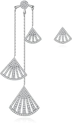 Unique Stud Earrings for Women, Copper Earrings Western White Gold Asymmetric Fan-Shaped with Cubic Zirconia 16MM Ear Jewelry