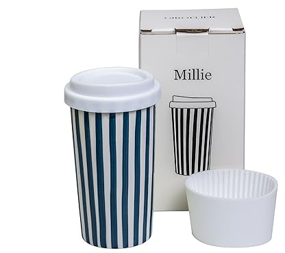 GIROFLIER Ceramic Travel Mug with Lid (12 oz) – Cute Aesthetic Coffee Cup for Women & Men, Microwave & Dishwasher Safe, Spill-Resistant To Go Tumbler, Fits Car Cup Holder (Blue)