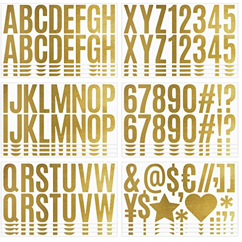 YSTrillion 12 Blatt Buchstaben Glitzer Aufkleber,Wasserfeste Alphabet Aufkleber Selbstklebenden Vinyl-Buchstaben und Zahlen für DIY Scrapbook Grußkarte (Gold)