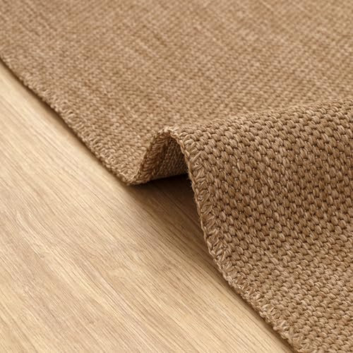DAPHNE HOME DECOR Jute Area Rug, Machine Washable Rug For Garden, Kitchen, Bedroom, Dining Room and Living Room, Soft Short Pile, Kid Pet Friendly Rug (Light Brown - Java, 80X150 CM)