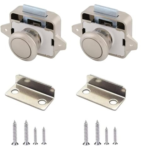 2 Pezzi Serratura a Pulsante per Cassetti, Armadi, Camper, Yacht - Push Lock per Ante di Armadi (Nichelato)