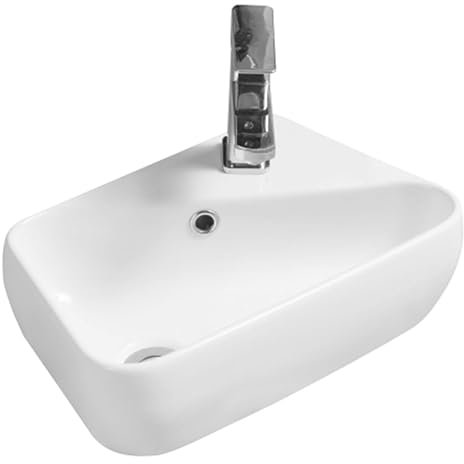 MEJE Eckwaschbecken, 45x28x15.5cm, wandhängend, klein, Keramik, weiß, rechteckig, Waschbecken (rechte Hand)