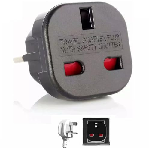 TECHZOCO Adaptador Enchufe UK a Europeo, Adaptador de Enchufe De UK a Enchufe Europeo, Adaptador Enchufe Viaje Reino Unido, Adaptador Tipo G, Adaptador Universal Viaje, 220-240 V, 1 Unidad, Negro