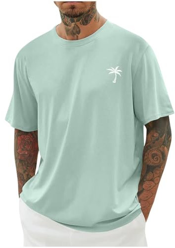 Qixiu Herren T-Shirt, Weiß, L, Crew-Ausschnitt, Kurzarm, Grün, 100% Polyester, Slim Fit, Basic, Sport, Fitness, Casual, Sommer, 4XL