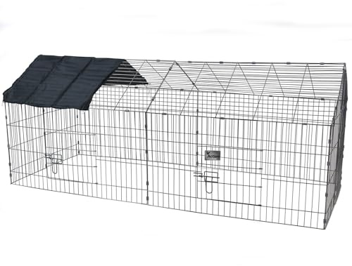 Actiaspet - Grey Metal Pet Run with Gabled Roof and Sunshade | 180 x 75 x 75cm