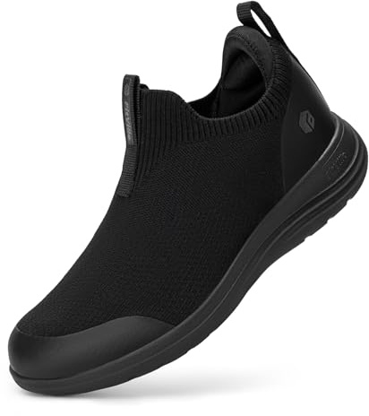 FitVille Women's Wide Slip On Shoes Comfortable Lightweight Trainers Slip in Casual Loafers for Women Breathable Orthopedic Trainers for Ladies Jet Black