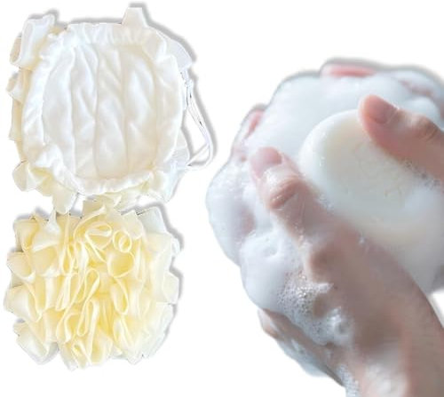 2 Pezzi Spugna da Bagno 2 in 1, Spugna Doccia, Coulisse Avvolto Sapone Doccia Palla, Spugna a Rete, Fiori da Bagno Morbidi ed Esfolianti, Spugne Doccia con Corde Pratiche, Prodotti da Bagno