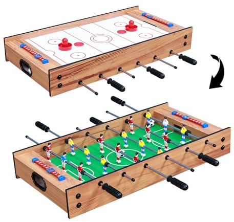 Table multijeux 2 en 1 Baby-Foot en Bois avec Air Hockey,Table de Jeu avec Poignée Antidérapante & 2 Ballons & 2 Palets & 2 Poussoirs, Jouet d'Arcade pour Fête Bar Salle de Jeux