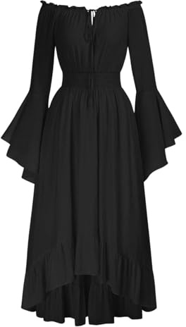 Duohropke Abito Medievale da Donna Lungo Renaissance Corsetto Senza Spalline Lace Up Maxi Abito Gotico Vestito da Strega Abito Medievale da Nozze Abito da Festa Per Halloween Carnevale, Nero , S