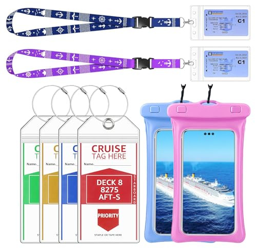 Etiquetas de Equipaje XXL para Cruceros, Porta-Tarjet | Juego de etiquetas para equipaje de crucero, con soporte de identificación y cordón, imprescindible para AIDA, TUI y MI barco