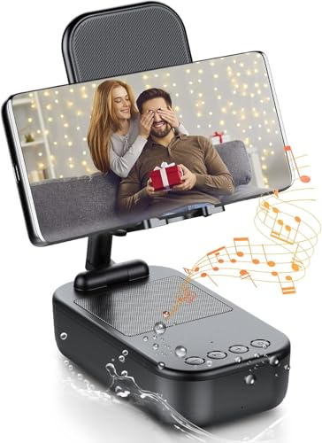 Altavoz Bluetooth Inalambrico con Soporte Movil, Antideslizante & Sonido Envolvente HD,IP7 Impermeable,Altavoz Portatil & Porta movil Ajustable para Phone/Pad,Regalo Ideal para Hombres Mujeres
