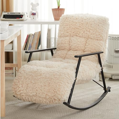 Fauteuil à bascule moderne noir avec cadre en acier robuste et poche latérale de rangement, idéal pour chambre d'enfant et salon